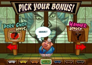 Spin Palace Casino :: Заставка выбора бонусной игры (Pick Your Bonus) в слоте Karate Pig