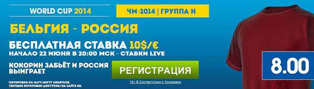 Сделай ставку на матч ЧМ 2014 Бельгия-Россия в БК William Hill